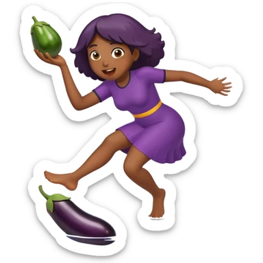 a black girl landing on water whilst eating an aubergine sticker