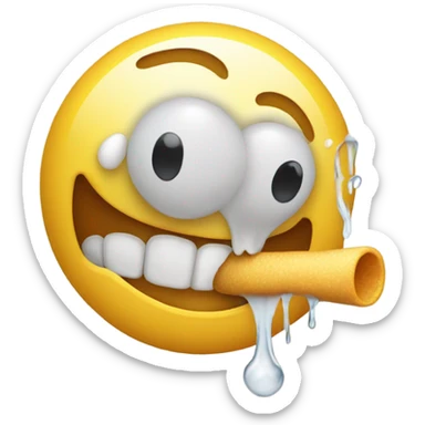 Smiling face with a long object with it its mouth drooling sticker