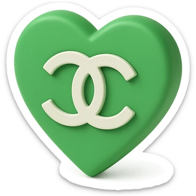 Chanel heart with interlocking C's, 3D green style, shiny, black and white sticker