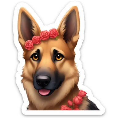 Midnight starry night stars dark Brindled German shepherd fox carrying glowing red lantern, fairy lights, rose flower crown, bokeh lights sticker