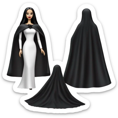 Dulcissima Barbie, Morticia Addams, cape,veil,funeralwear,showing off, show full body,accessories  sticker