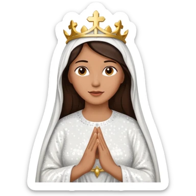 Mary, mother of Jesus from The Bible with dark brown hair, white sequin outfit sticker