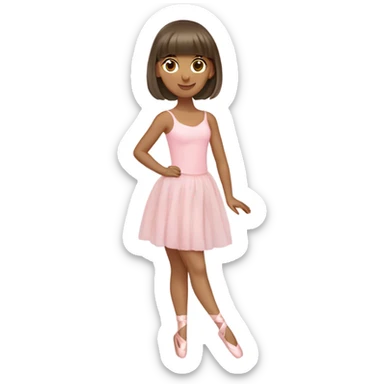 olive skin girl, with long brown hair with bangs wearing pale pink ballerina clothes sticker
