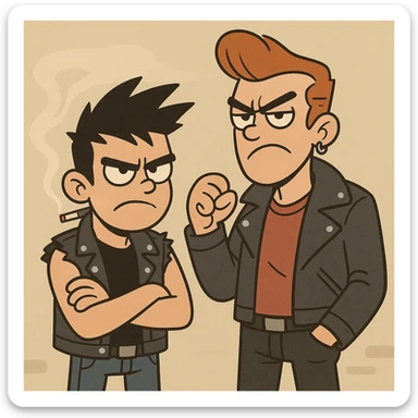bad boys, illustration style, rebellious attitude, simple background sticker