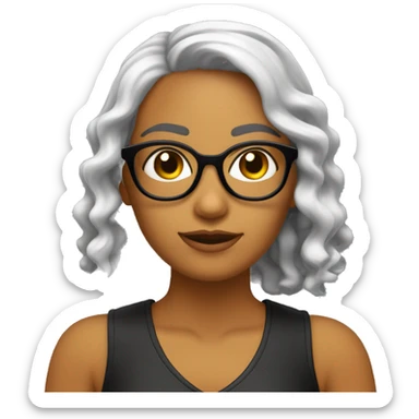 Chica con cabello rizado color negro, piel clara y que use lentes y sus ojos sean color negro también   sticker