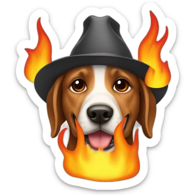 dog-with-hat-surrounded-by-flames sticker