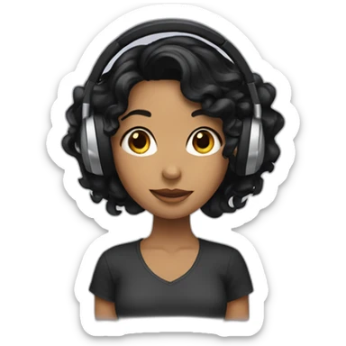 girl with black wavy hair wearing headphones sticker