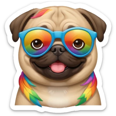 a pug with rainbow sunglasses  sticker
