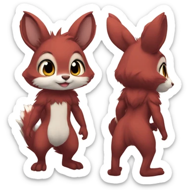 Cute, Chibi, Kemono-style, Anthro, Fur-Sona, Dark-Red, Squirrel-Rabbit-hybrid-Fakémon, full body sticker