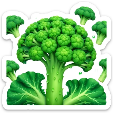 Cinematic lush green broccoli, detailed florets glistening with dewdrops, ultra-fresh and vibrant, soft glowing background, healthy and delicious. sticker