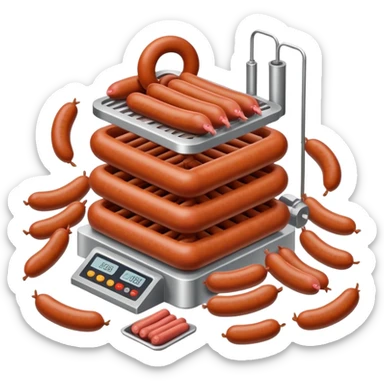 sausage factory with meat processing equipment and sausages sticker