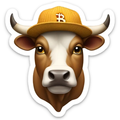 Bull ready to charge wearing bitcoin hat sticker