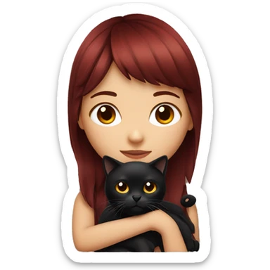Dark red hair Mexican girl with bangs holding her black cat sticker