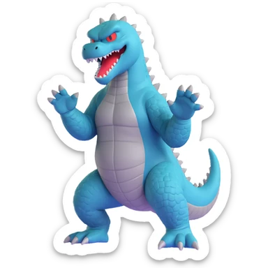 Godzilla as a 3D cartoon character, dynamic pose, vibrant colors sticker