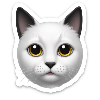white cat with black ears, right eye, tail and has black dot on right side of bo sticker