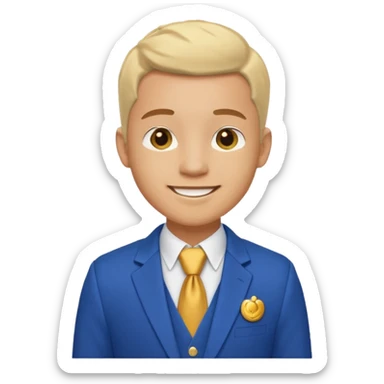 i need an image of a man named clyde who provides basic credit reports. wears a blue blazer with gold button and open necked white shirt  sticker