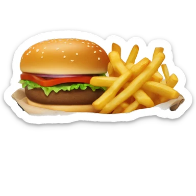 Burger and fries in a shallow oval black basket sticker