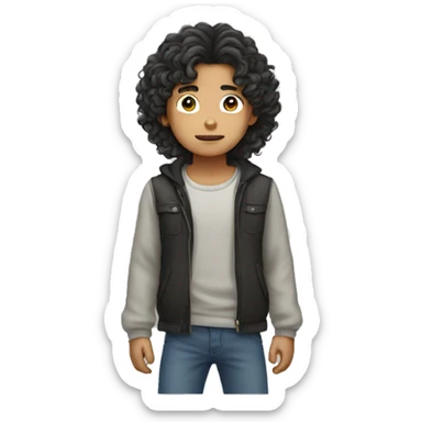 strong asian boy with long curly hair sticker