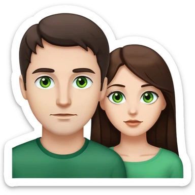 White man brown eyes and 50's short dark BROWN hair and white woman with long brown hair and green eyes sticker