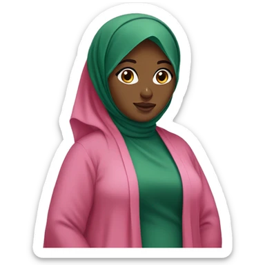 Black chubby Hijabi in pink abaya and green hijab standing sticker