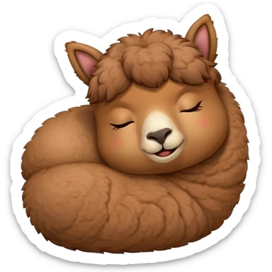 Meme-Worthy Cute Sleeping Brown Alpaca Portrait Emoji, Head resting peacefully with a contented smile, showcasing a delightfully sturdy build and a luxuriously soft brown fleece, eyes shut in a serene nap, Simplified yet hilariously adorable features, highly detailed, glowing with a soft, drowsy light, high shine, relaxed and utterly lovable, stylized with an air of playful laziness, bright and heartwarming, soft glowing outline, capturing the essence of a comically sleepy alpaca, so meme-worthy it feels like it could instantly become the next viral sensation of adorable slumber! sticker