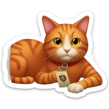 red cat looks at tarot cards sticker