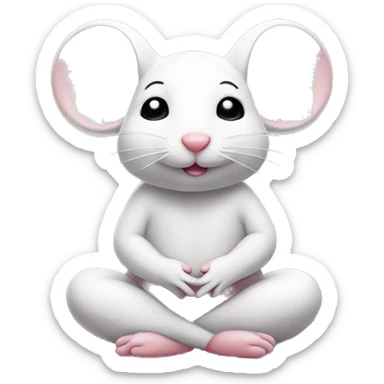 Cute little white mouse meditating on a pink yoga mat  sticker