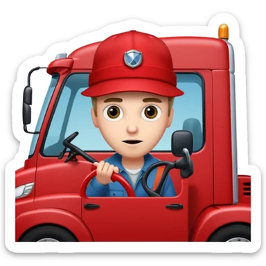 Мужчина с большими глазами и красном шапке на красном фуре вольво sticker