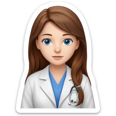 pretty female nursing student with long brown hair, blue eyes inside a classroom at university sticker