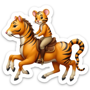 a mouse and a tiger riding a horse sticker