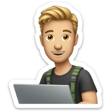 european guy using laptop sticker