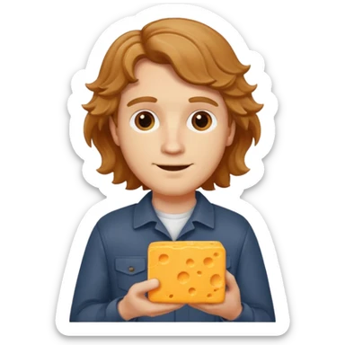 white guy with light brown wavy hair cheddar cheese sticker