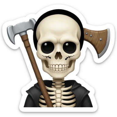 Una cara de esqueleto con una acha sticker
