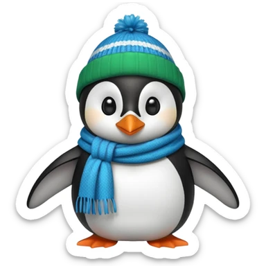 Winter penguin wearing winter clothes with winter background sticker