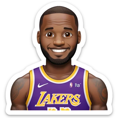 Lebron james smileing in a lakers jersey sticker