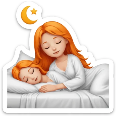 Orange long hair girl sleeping in bed alone sticker