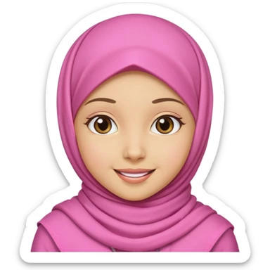 A medium light skin girl with pink hijab smile JANGAN KELIHATAN GIGI sticker