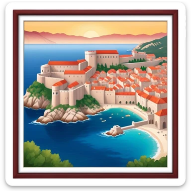 Cinematic Realistic Dubrovnik Landmark Emoji, depicted with historic fortified walls and red‚Äêtiled roofs rendered with intricate detail and dynamic, coastal lighting. sticker