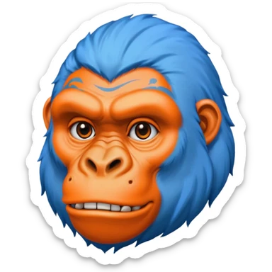 blue haired gorilla head with orange face tattoo lines, no text, facing slightly right sticker