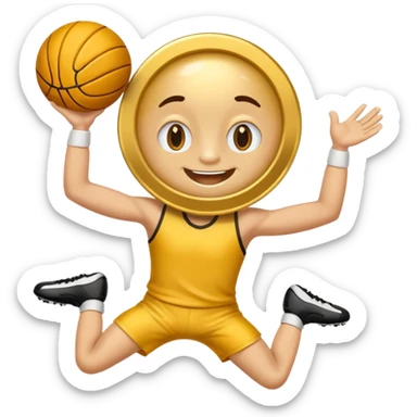 coin mascot with eyes, mouth, arms and legs. playing sports sticker