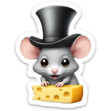 Cute mouse with a top hat who is sad with the cheese sticker