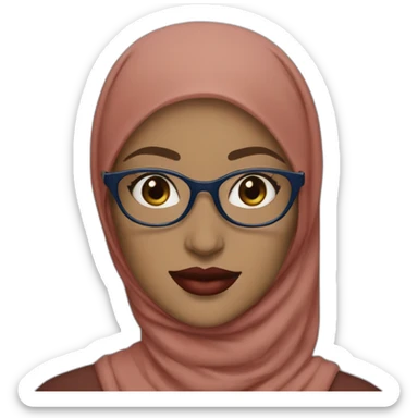 blue Hijabi white woman with glasses and brown eyes wearing a blue suit red lipstick sticker