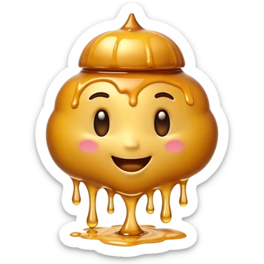 3D iPhone style emoji of golden honey, thick and glossy texture, dripping slowly, isolated on white background, soft shadows, high detail, playful and cute. sticker