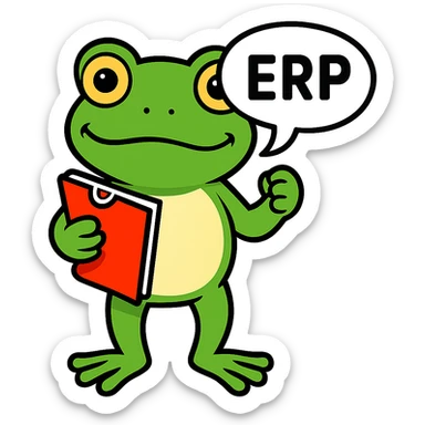 Change the sign to a speech bubble that says 'ERP', keep the frog and style the same. Remove the background. The original style is a green bufo frog meme style. sticker