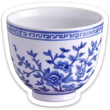 traditional Chinese tea cup with blue and white porcelain design without handle sticker