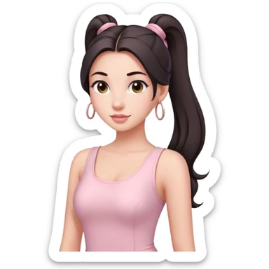 Beautiful woman with long dark ponytails wearing light pink bodycon dress sticker