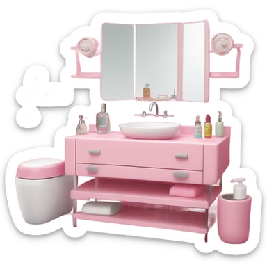 Pink bathroom counter with mirror and accessories  sticker