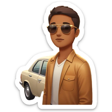 A parked car rests on the side of a long with a person outside , empty road stretching toward a golden sunset. The sky glows with warm colors, and the landscape ahead feels open, peaceful, and full of promise. love  sticker