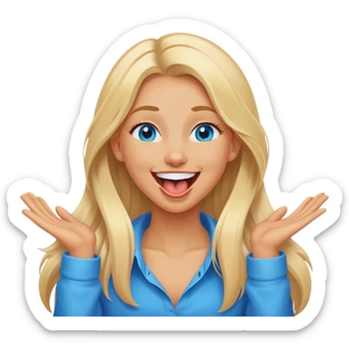 Long blonde hair blue eye girl tan that has hands around neck with tongue out laughing ￼￼ sticker