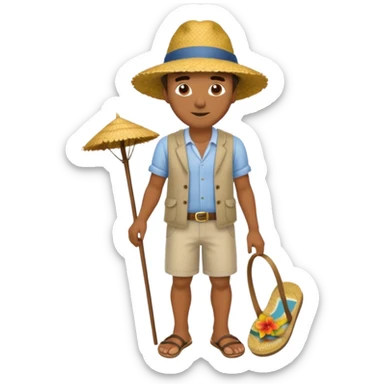 Tete Créole réunionnais ti jean chapeau paille savate  au pieds  sticker